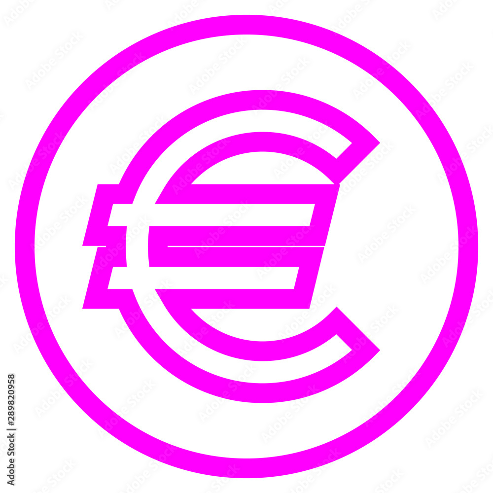Euro currency sign symbol - purple-pink simple outline inside of circle, isolated - vector