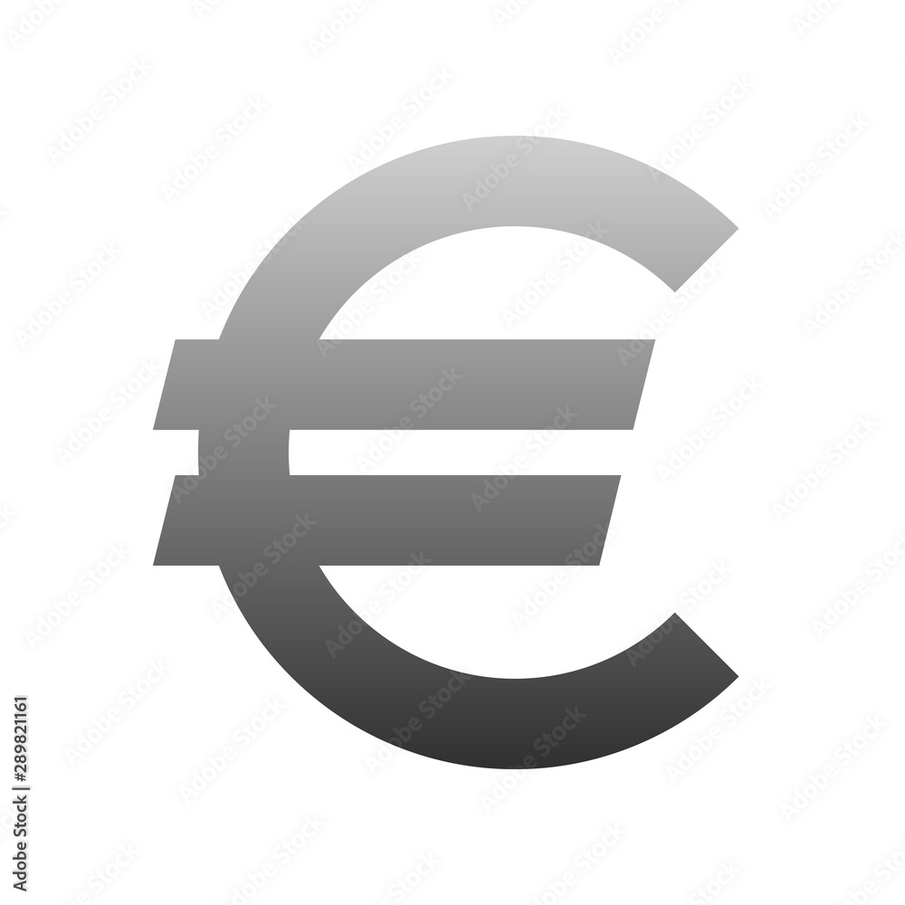 Euro currency sign symbol - gray-silver-metal simple gradient, isolated - vector Euro currency sign symbol - gray-silver-metal simple gradient, isolated - vector