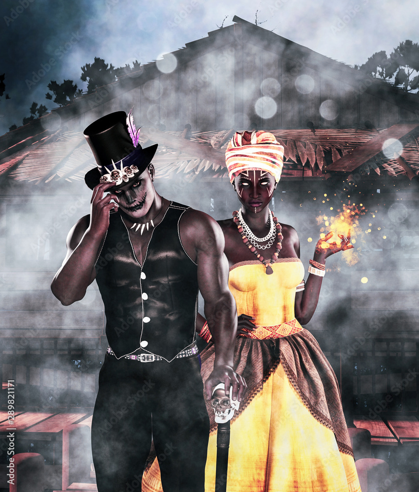 Fototapeta premium Doctor shadow or Shadow man and Voodoo queen,3d illustration
