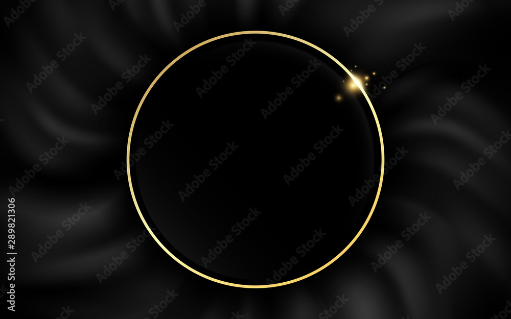 Abstract black and gold circle on black fabric texture background ...