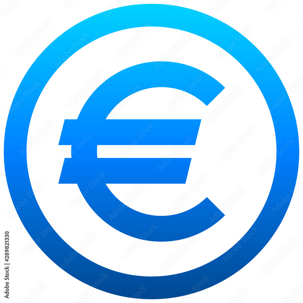 Euro currency sign symbol - blue simple gradient inside of circle, isolated - vector Euro currency sign symbol - blue simple gradient inside of circle, isolated - vector