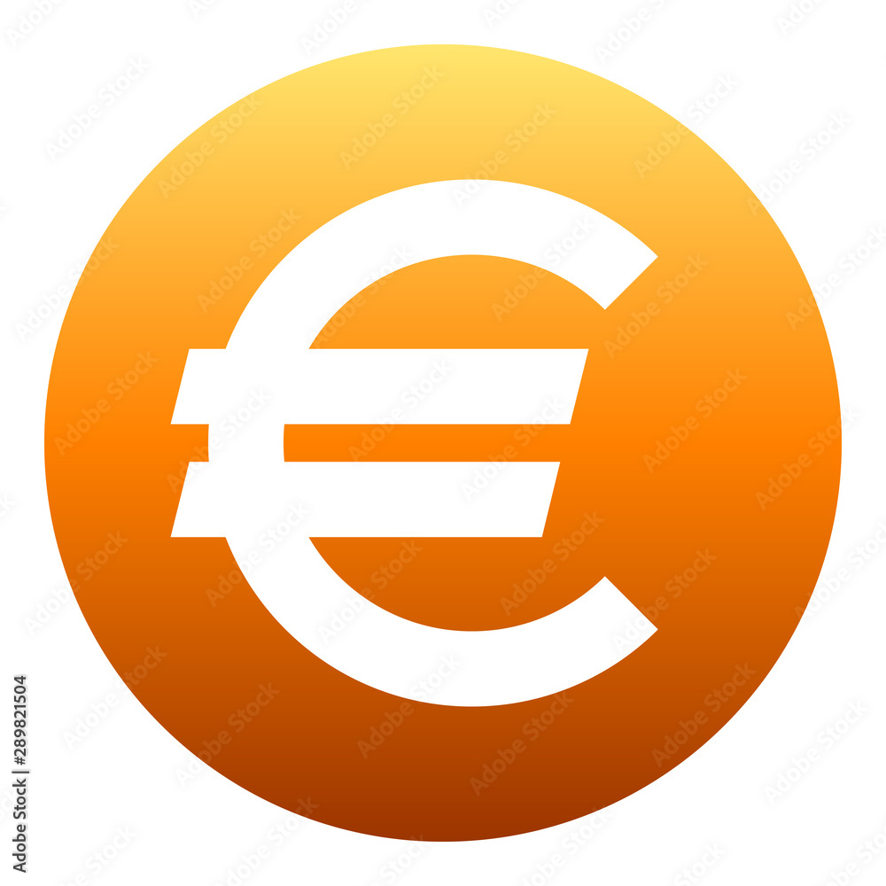 Euro currency sign symbol - orange simple gradient inside of circle, isolated - vector Euro currency sign symbol - orange simple gradient inside of circle, isolated - vector