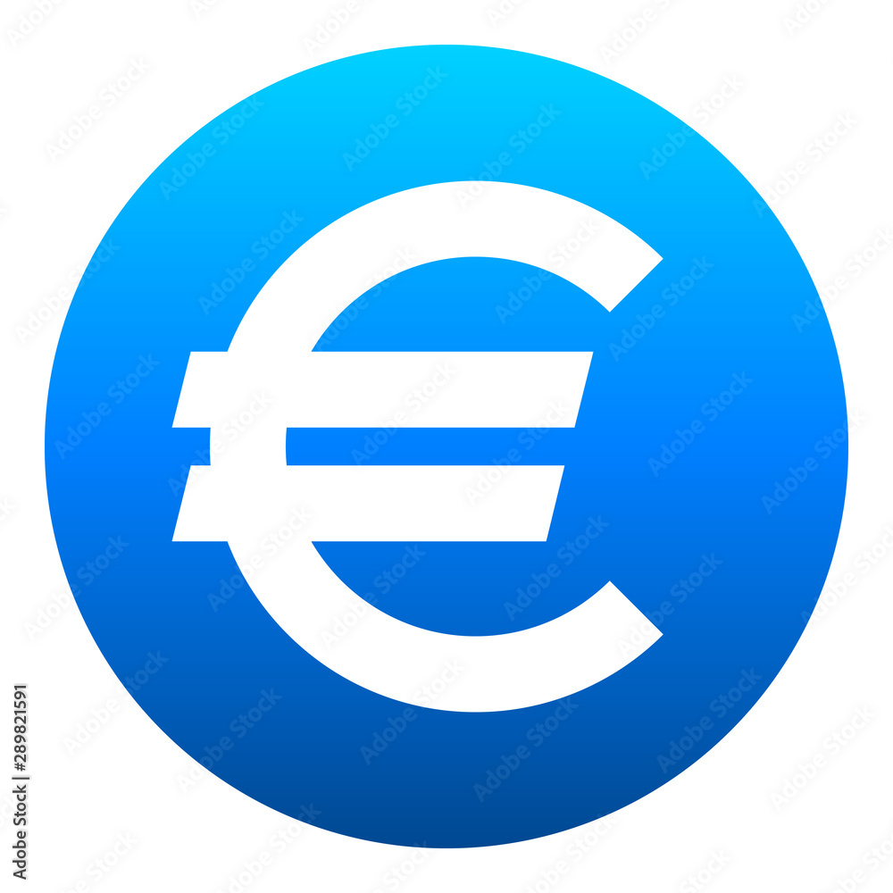 Euro currency sign symbol - blue simple gradient inside of circle, isolated - vector Euro currency sign symbol - blue simple gradient inside of circle, isolated - vector