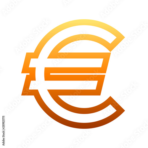 Euro currency sign symbol - orange simple gradient outline, isolated - vector