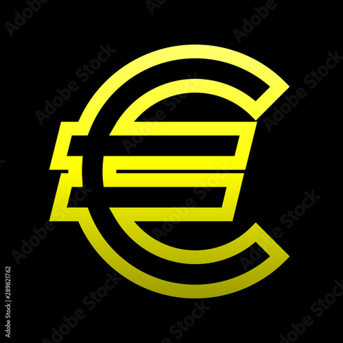 Euro currency sign symbol - yellow simple gradient outline, isolated - vector