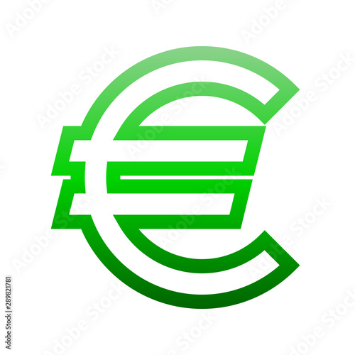 Euro currency sign symbol - green simple gradient outline, isolated - vector