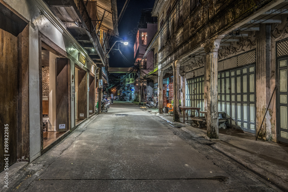 Old street of Chanthaburi by night, Thailand Old street of Chanthaburi by night, Thailand