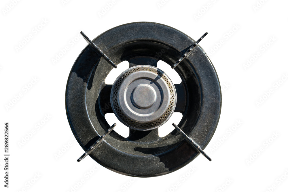 Single old gas burner, top view, isolated on a white background with a clipping path. Single old gas burner, top view, isolated on a white background with a clipping path.