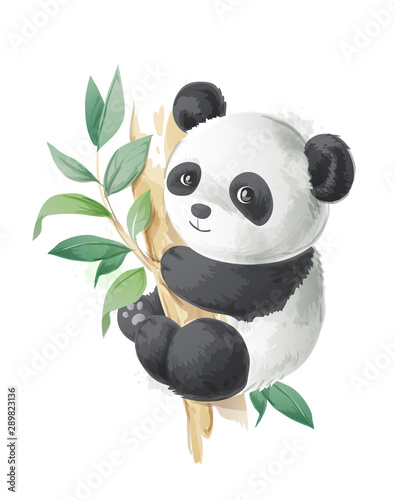 cute cartoon panda on a tree illustration