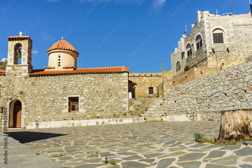 Detail of architecture church in Vathia town, Mani Greece.