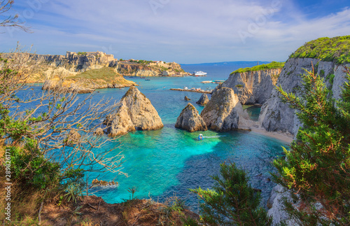 Seascape of Tremiti archipelago with Pagliai cliffs in San Domino island, Cretaccio and San Nicola island in background. photo