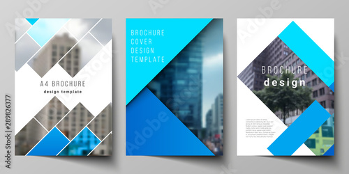 The vector layout of A4 format modern cover mockups design templates for brochure, magazine, flyer, booklet, annual report. Abstract geometric pattern creative modern blue background with rectangles.