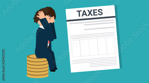 Illustration Of Businessman Runaway From Paper Tax