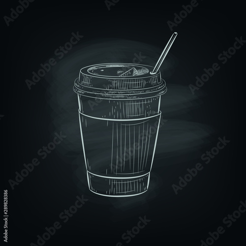 Close up take-out coffee with  cup holder. Isolated on white background. Vector Illustration.