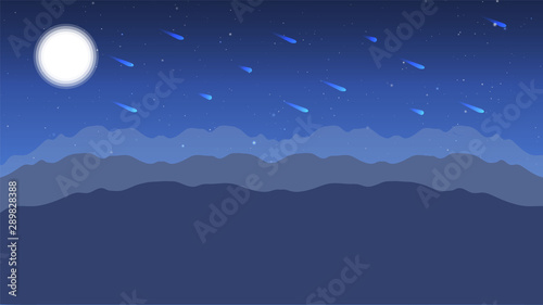 Night Landscape Background With Moon And Tree