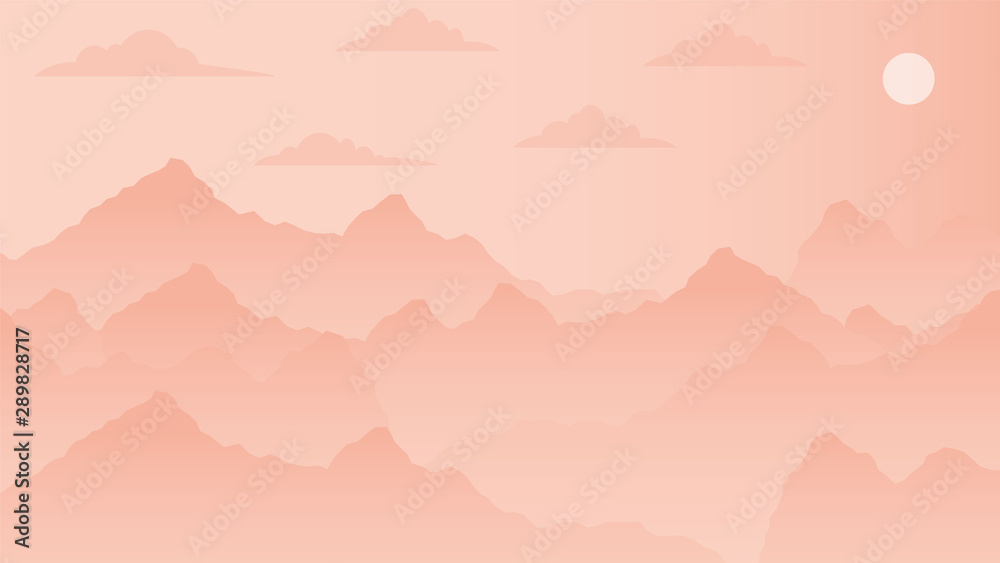 Flat design mountains with cloud starry sky Background Vector