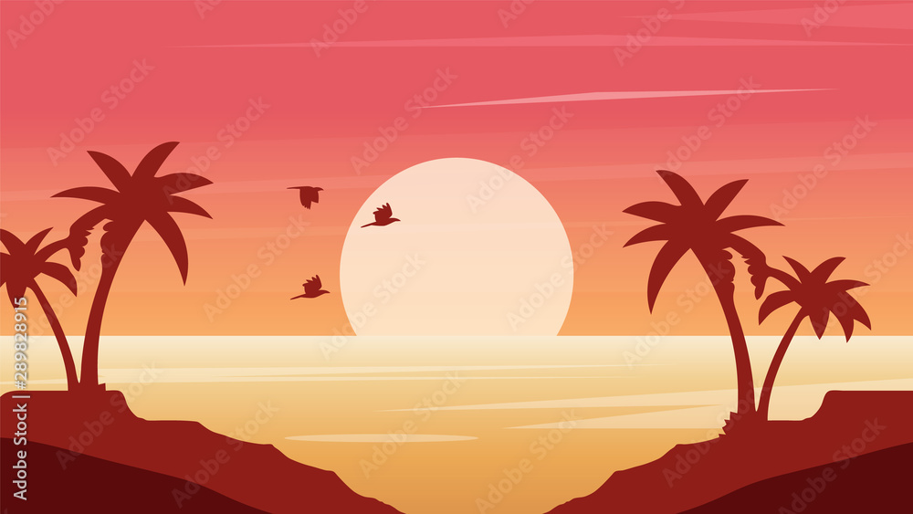 Sunset Beach Scene Vector Background