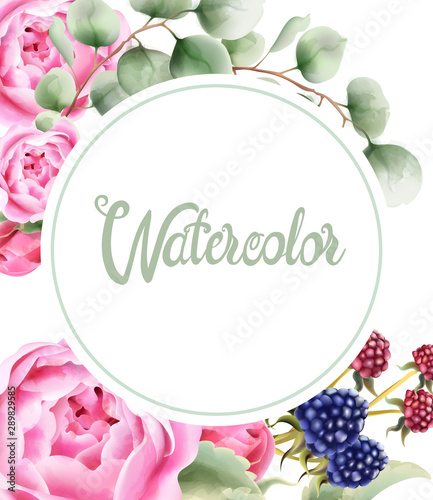 Wild nature watercolor flowers bouquet vector. Delicate postcard
