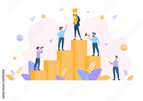 Team success. Winning Cup. Teamwork. Vector illustration