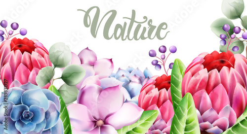 Wild nature watercolor flowers bouquet vector. Delicate postcard