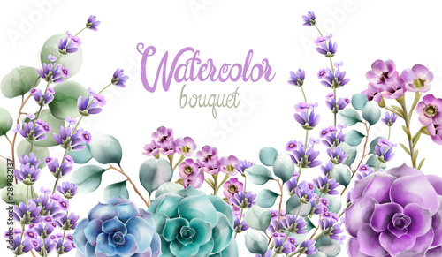 Wild nature watercolor flowers bouquet vector. Delicate postcard
