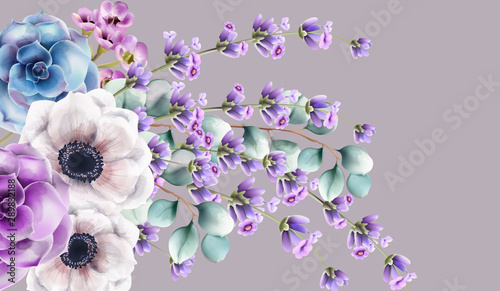Wild nature watercolor flowers bouquet vector. Delicate postcard