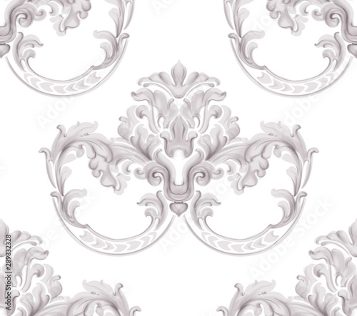 Rococo texture pattern Vector. Floral ornament decoration. Victorian engraved retro design. Vintage grunge fabric decors. Luxury fabrics