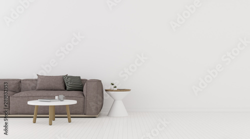 View of white living room in minimal style with sofa and small side table on laminate floor.Perspective of interior design. 3d rendering.  © nuchao