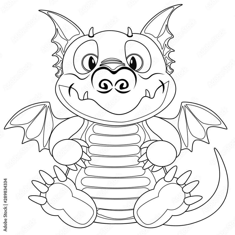 Fototapeta premium Coloring book smiling good dragon. Vector illustration on the theme of coloring for adults and children.