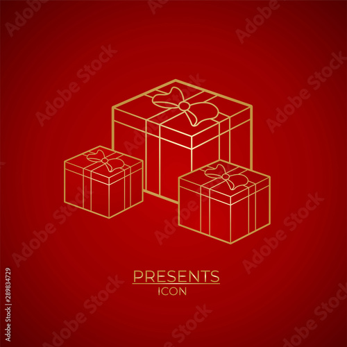 Gift box icon with gold color bows