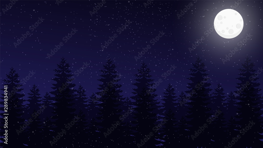 Night Landscape Background With Moon And Tree