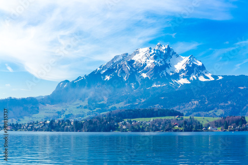 View of Pilatus Mountain from Lake Lucerne  Switzerland