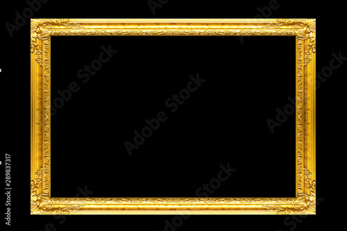gold picture frame isolated on black background