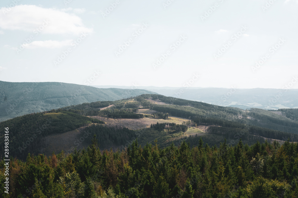 Beskid mountains, Czech Republic / Czechia - ladscape with hill, mountains, woods and forest. Matte effect 