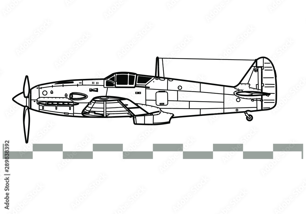 Kawasaki Ki-61 Hien. Tony. Outline vector drawing