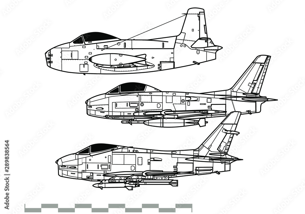 North American FJ Fury. Outline vector drawing North American FJ Fury. Outline vector drawing
