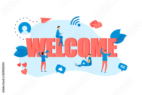 Greeting concept with word: "Welcome" and small people.