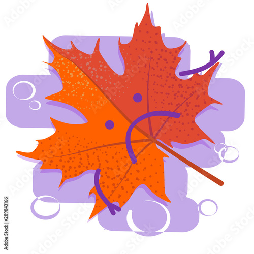 Red sad leaf. Seasonal depression. Autumn cold and flu. Flat vector illustration on white isolated background.