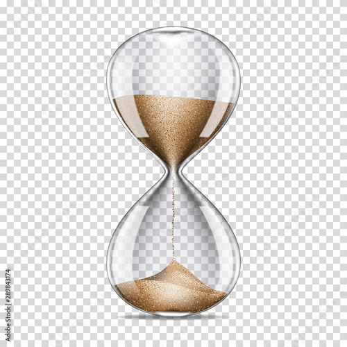Realistic transparent hourglass, isolated on transparent background.
