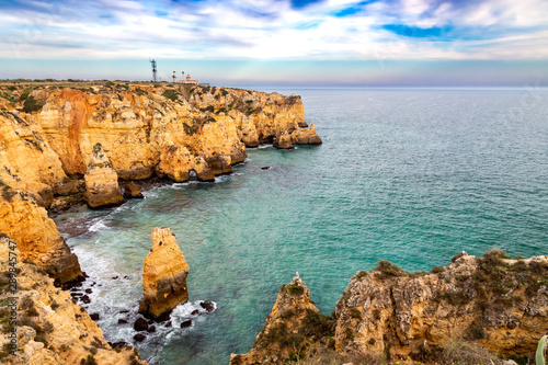 Rock formations at Ponta da Piedade near Lagos at the southern coast of the Algarve, Portugal.