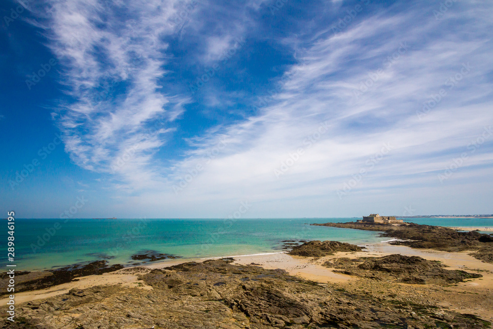 A view of the coast of Saint Malo of Brittany, France.