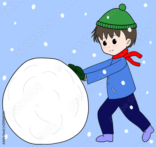 雪だるまを作る男の子（雪）
