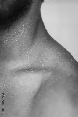 Closeup of Man's Wet Neck in Black & White