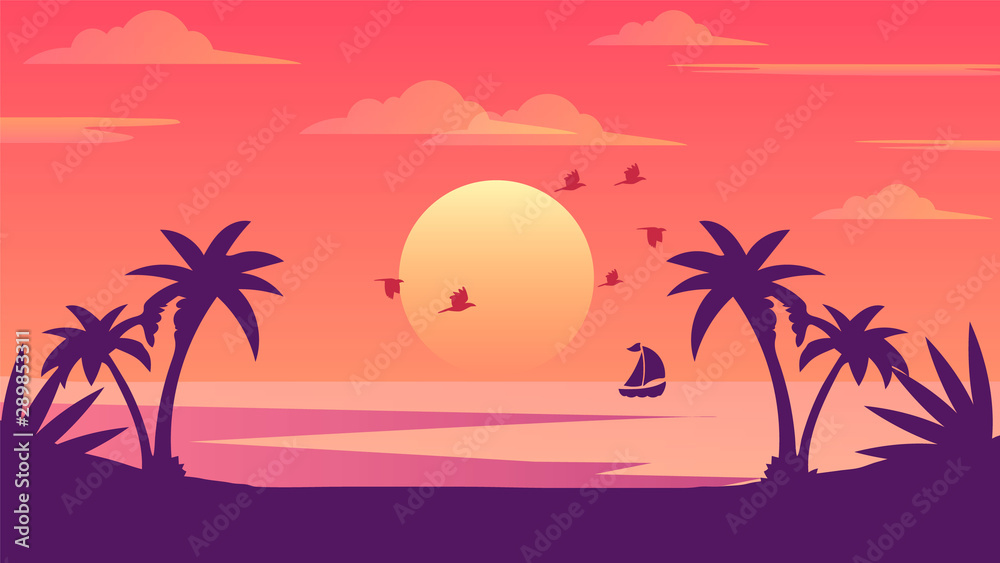 Fototapeta premium Evening Sunset Scene in sea Landscape Background
