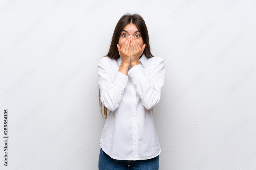Young woman over isolated white background with surprise facial expression Young woman over isolated white background with surprise facial expression
