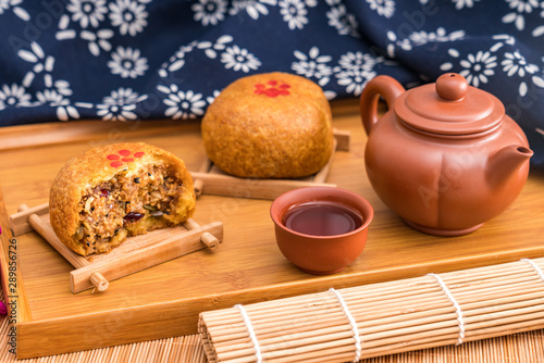 Low-angle shot of moon cakes in Fengzhen, a specialty of Inner Mongolia