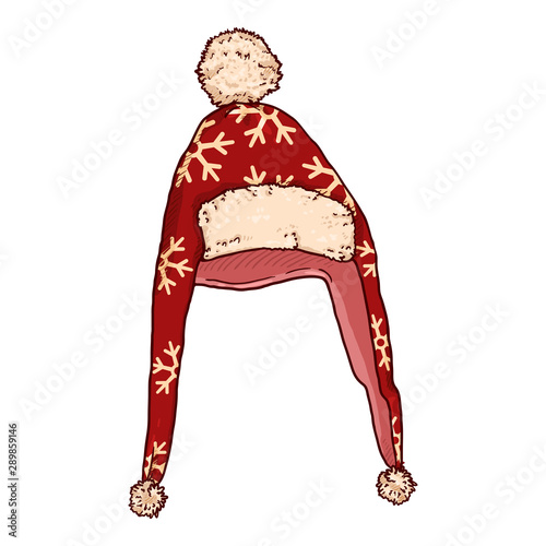 Vector Sketch Winter Hat. Christmas Earflaps Headwear.
