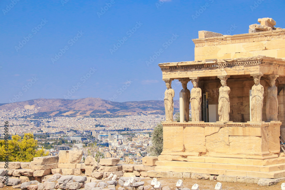 The Erechtheion with view to the city of Athens - Acropolis of Athens, Greece