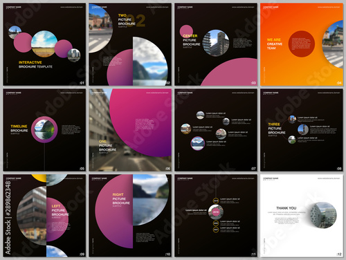 Minimal brochure templates colorful circles, round shapes. Covers design templates for square flyer, brochure, presentation, social media advertising, online seminar, digital education.
