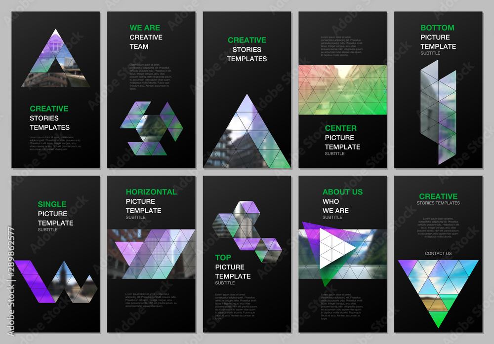 Creative social networks stories design, vertical banner or flyer template with triangular design background, triangle style pattern. Covers design templates for flyer, leaflet, brochure, presentation